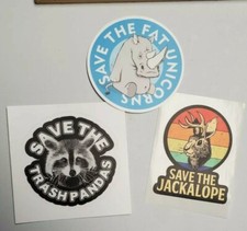 Rare Rhinoceros Stickers Trash Panda Jackalope Exotic Animal Sticker 3 Pack