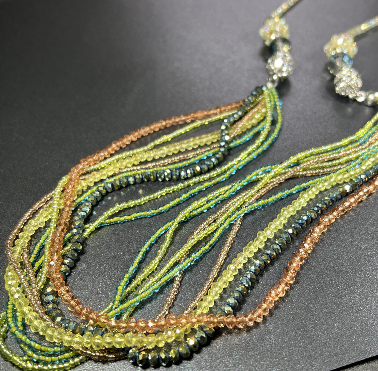 Green Beaded Statement Necklace Layered Aurora Bo… - image 3