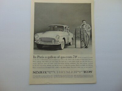 #ad #ad 1960 SIMCA By CHRYSLER Happy Frenchman Pumps Cheap Gas in US not Paris print ad $6.00