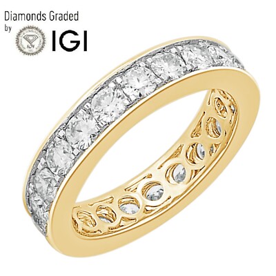 Massiver Ehering 2 kt runder im Labor gezüchteter Diamant volle Ewigkeit 14 K Gelbgold