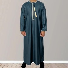 Elegant Men's Thobe Saudi Long Sleeve Robe Dishdasha Solid Color Islamic Jubba