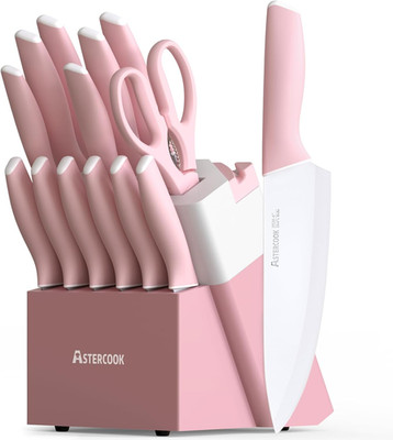 Knife Set, Kitchen Knives Set with Block and Sharpener Ceramic Coating 15 Pcs Ge