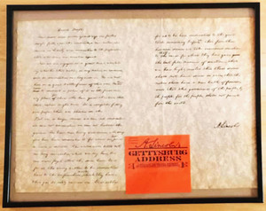 A. LINCOLN'S GETTYSBURG ADDRESS SECOND DRAFT REPLICA ON PARCHMENT FRAMED