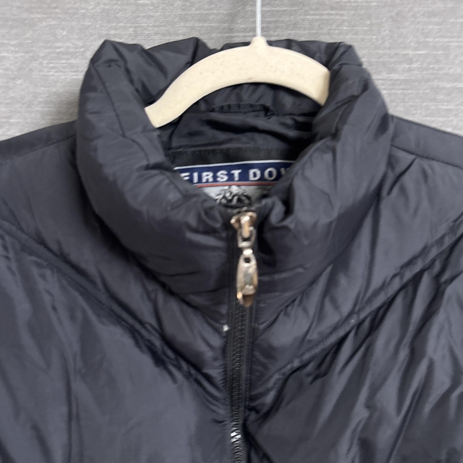 Vintage First Down Puffer Jacket Large Black Down… - image 4