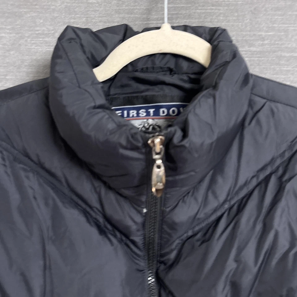 Vintage First Down Puffer Jacket Large Black Down Quilted Zip Coat Snow Gorp 90s - Image 4 of 4