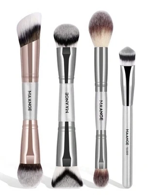 MAANGE 4pcs Professional Double Ended Makeup Brush Set, In silver