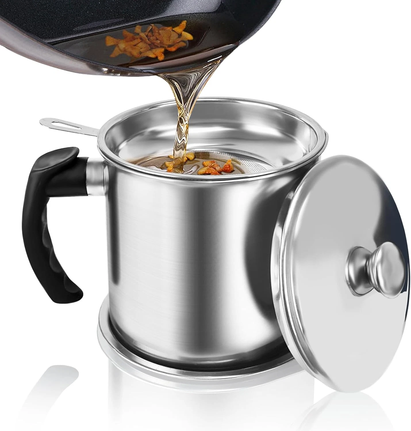Bacon Grease Container with Strainer, 1.3L Kitchen Stainless Steel Oil Can
