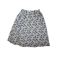 Vintage 1970s Women's Floral A-Line Skirt in Cream and Navy Sz 10