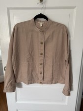 Eileen Fisher Khaki Tencel Linen Button Front...