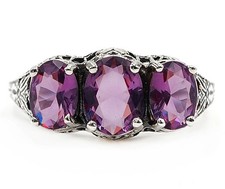 4CT Natural Amethyst 925 Solid Sterling Silver Art Nouveau Ring Sz 6,7,8,9 RE1