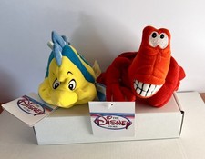 FLOUNDER  SEBASTIAN Plush Toy Disney Store Little Mermaid Mini Bean Bag 7"