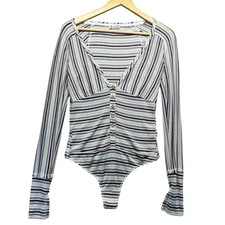 Free People Intimately Dylan Henley Bodysuit Striped Button Front Long Sleeve S
