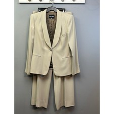 Giorgio Armani Pant Suit Womens 50/14 Beige Shawl Lapel Wide Leg Italy Luxury