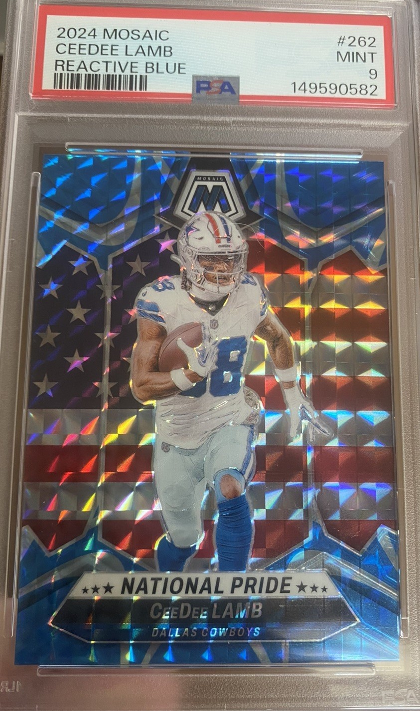 2024 Panini Mosaic CeeDee Lamb National Pride Reactive Blue Mosaic Prizm PSA9 