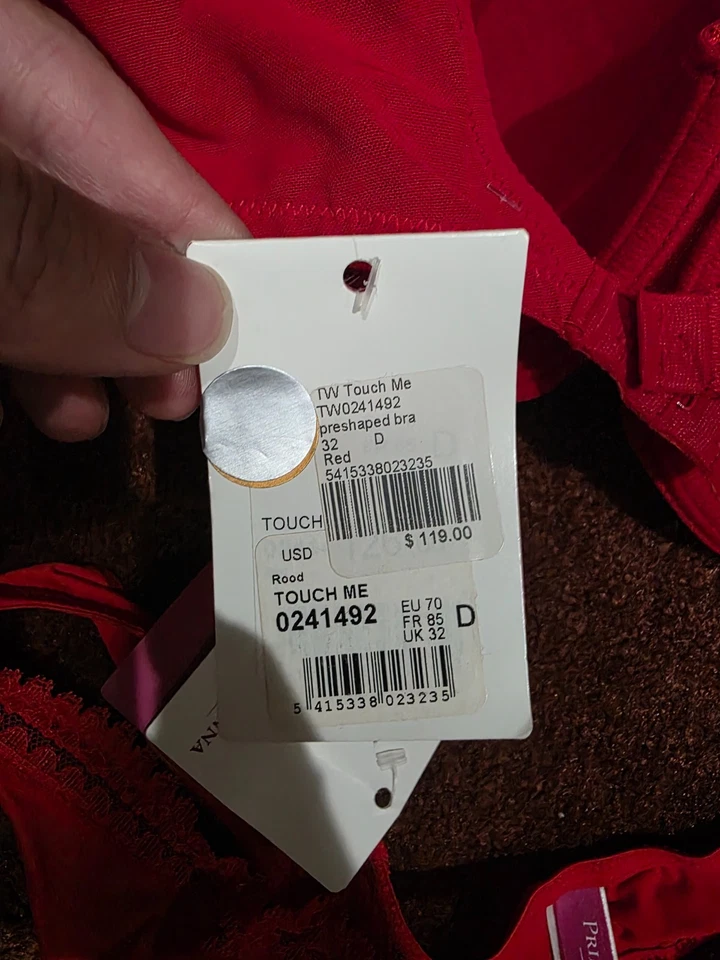 Prima Donna женщин Touch меня на косточках бюстгальтер комплект и стринги красный 32D / маленький новый с Ярлыками $150 - Изображение 4 из 4