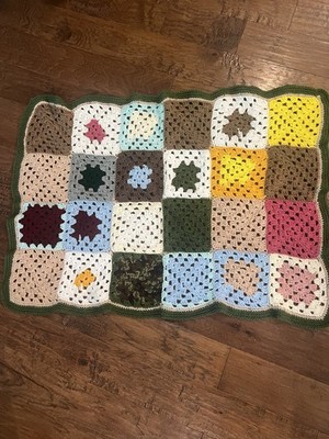Vtg Crocheted Afghan Small Throw Lap Blanket Multi Granny Squares 41 X 27.5 