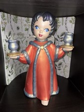 Vintage Hand Painted Ceramic Christmas Angel Taper Candleholder 13" Signed 60 s