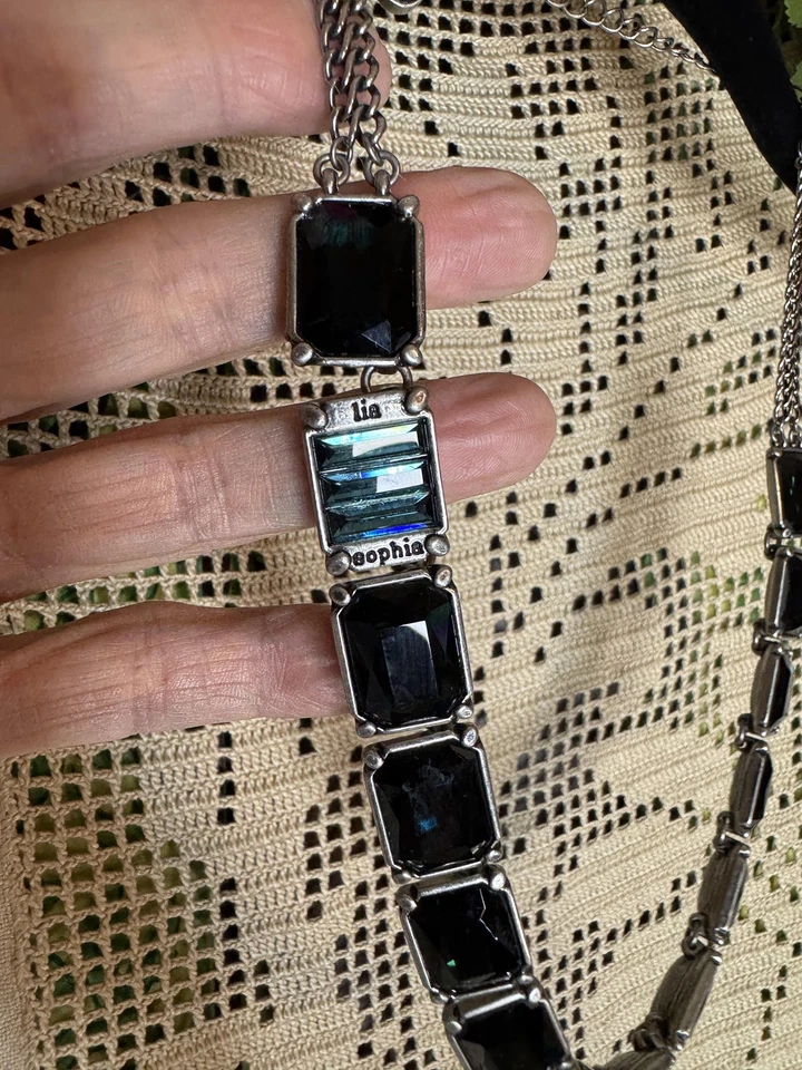 Collar de piedra facetada azul lia sophia tono plata ajustable declaración gruesa Foto 2 de 4