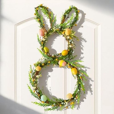27  Easter Bunny Wreaths for Front Door, Easter Eggs Decor, Spring Wreath with 