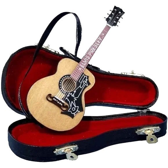 Elvis Presley Miniature Acoustic Guitar Replica Ornament w/case | Strap Missing