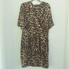 Chaus Animal Leopard Print Faux Wrap Style Midi Dress