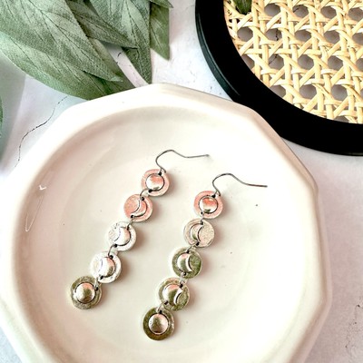 Moon Phases Antiqued Silver Earrings Dangle Crescent Bohemian Witchy Boho NEW