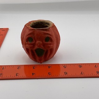 Vintage Halloween Miniature Jack O Lantern Pumpkin Paper Mache Candy Container