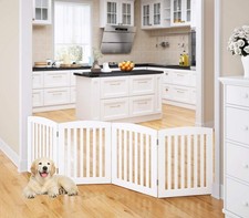PAWLAND Wooden Freestanding Foldable Pet Gate for Dogs, 24 inch 4 Panels Step...