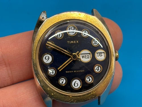 Vintage Timex Mechanical Day Date Watch - Marlin Telephone Dial -Preowned / Read