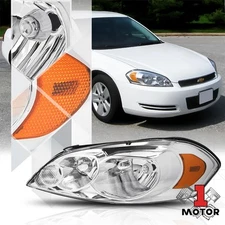 Left LH Driver Side Chrome Headlight Assembly for 06-16 Chevy Impala/Monte Carlo