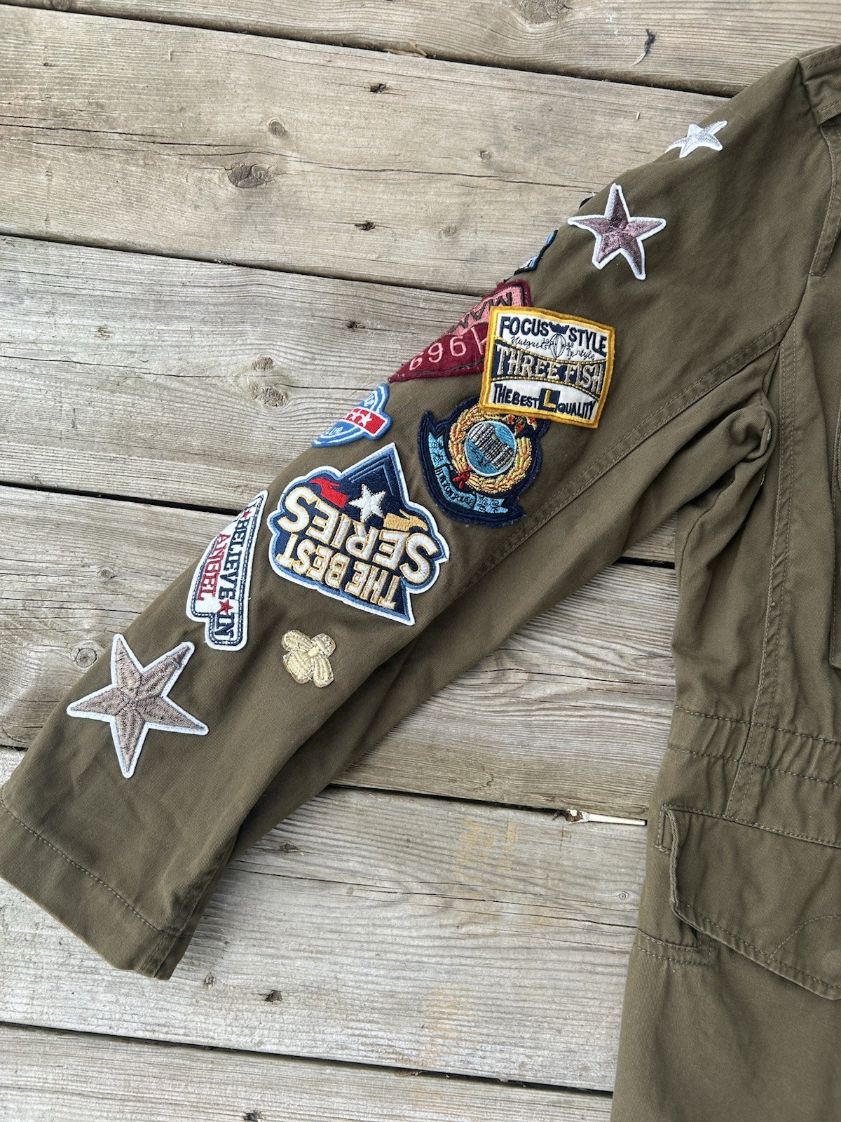 Mango Utility military Patchwork Jacket Olive Gre… - image 3