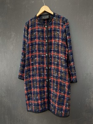ETRO Tweed Multicolor Coat Jacket Size 48 made in italy