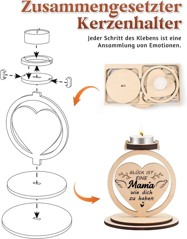Holzherz Kerzenhalter Geschenk für Mama Geburtstag Weihnachten Muttertag Frauen - Bild 3 von 4