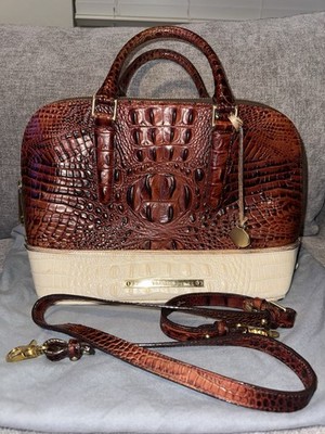 BRAHMIN Duxbury Satchel Pecan Ivory Melbourne Croc Embossed Leather Bag NEW