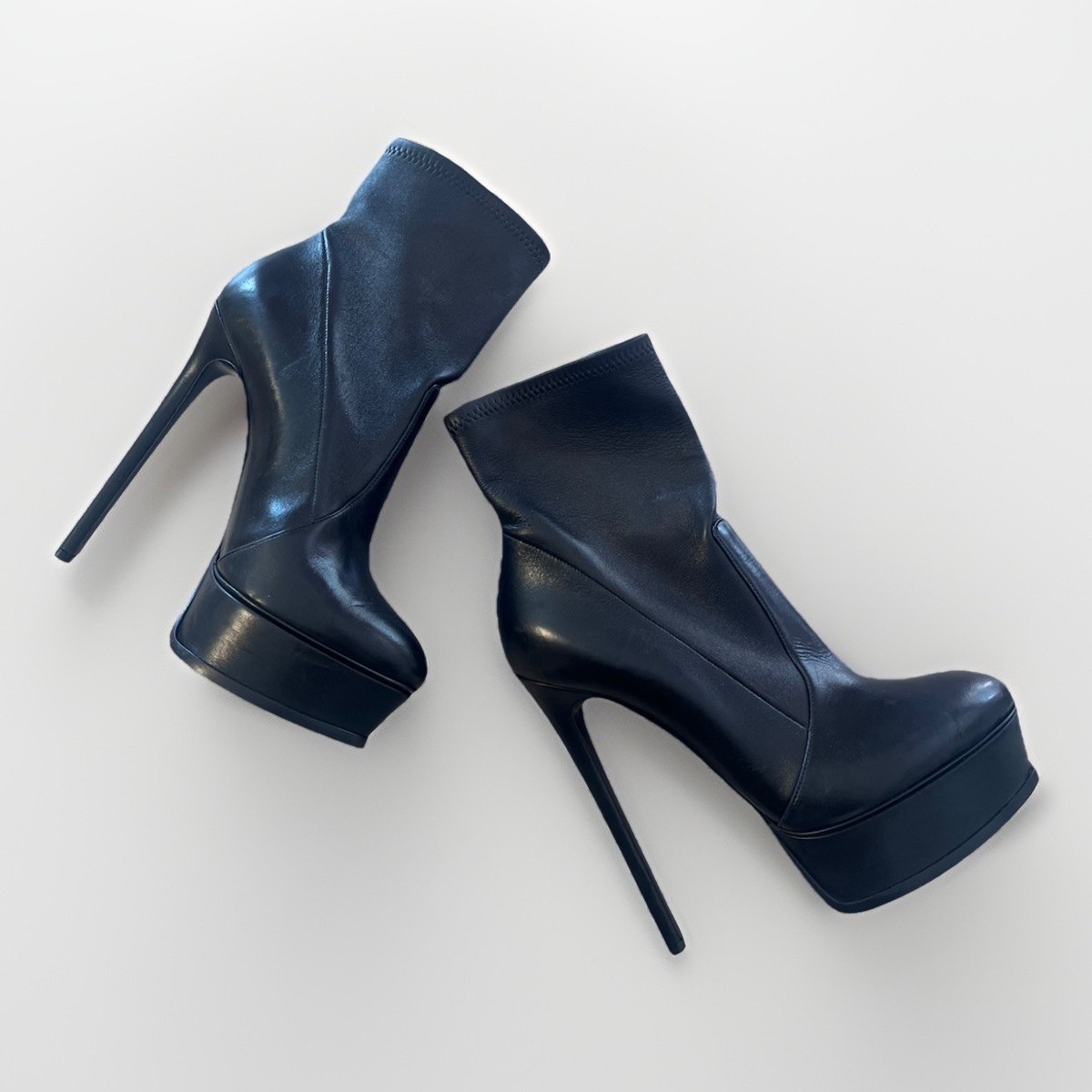 Casadei Flora Black Leather Platform Stiletto Bootie Size 38 | eBay