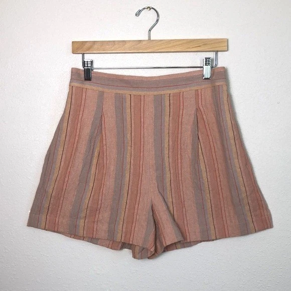 New MADEWELL Women's Small Striped Cotton Linen Blend 2023 Pleated Shorts
