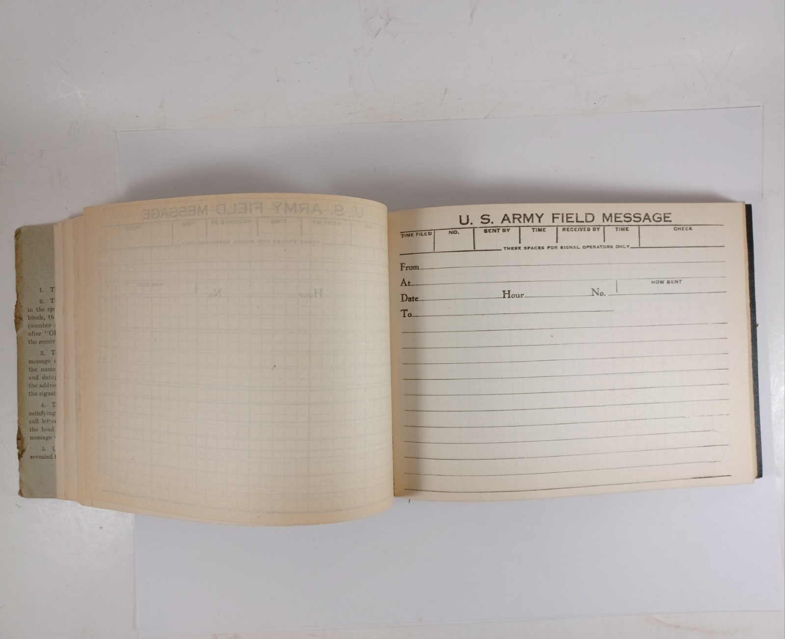 Antique 1917 U.S Army Signal Corps Field Message Book, Pages Unused 