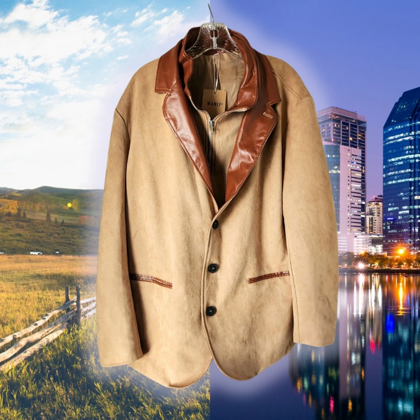 Men's faux suede blazer by Manly, size L. New with tags!!!