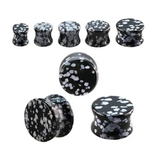Snowflake Obsidian Stone Double Flare Concave Ear Gauges Plugs Sold as Pair