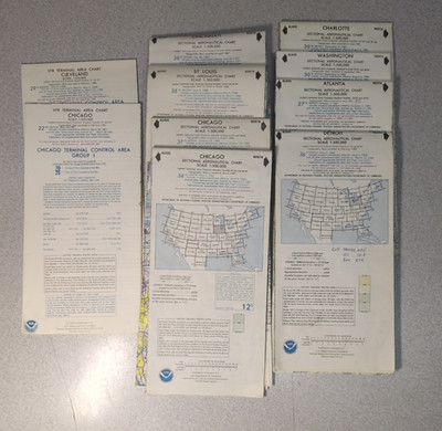 1980s Sectional & VFR Aeronautical Charts Chicago Atlanta Washington Cleveland