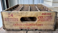 Pepsi Wooden Soda Crate Vtg Advertising Box Youngstown Ohio Akron Dayton OH