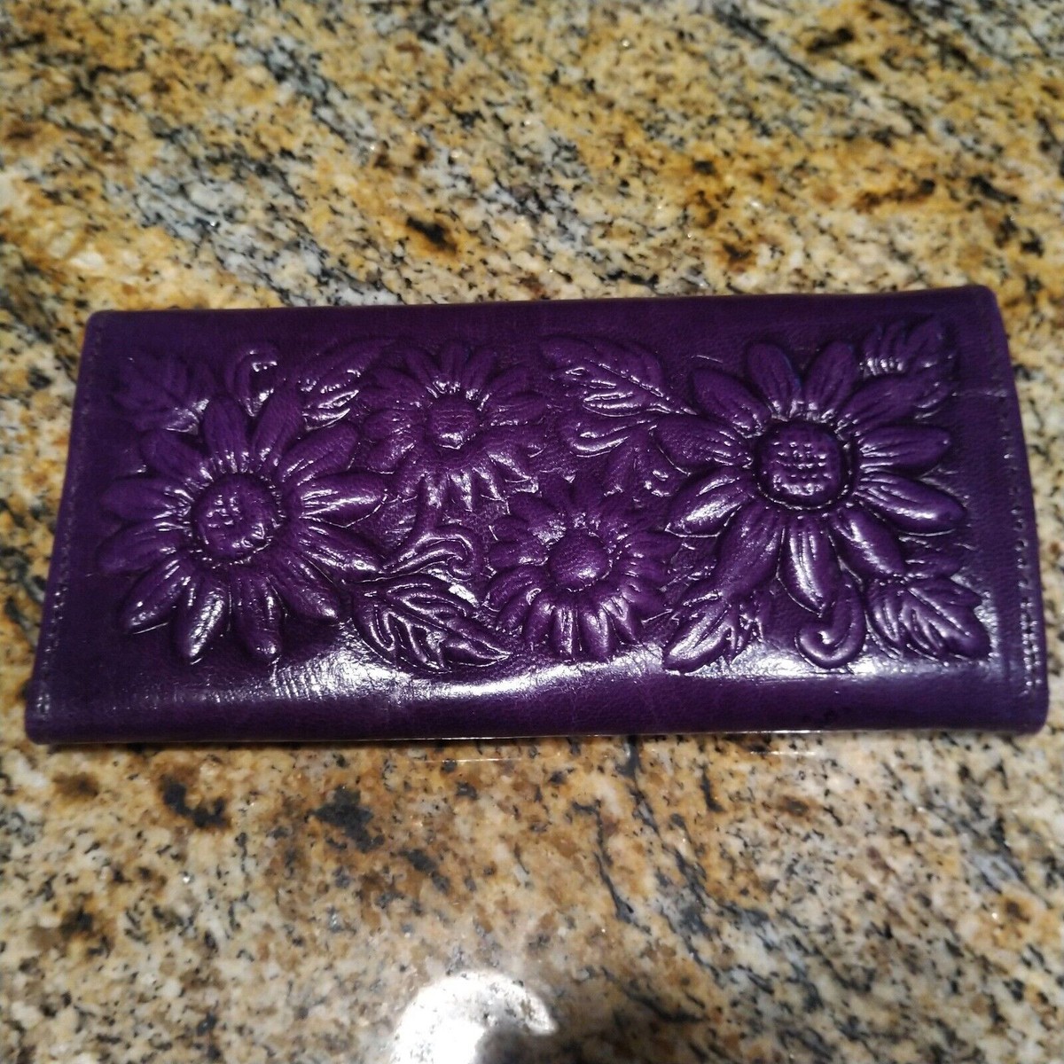Mexican Hand Tooled Leather Trifold Clutch Wallet Clutch Floral