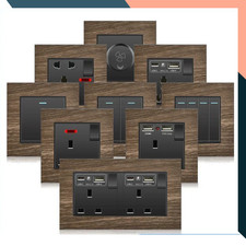 Wood Effect Wall Socket USB C 18W Fast Charge Dual USB UK Plug Retro