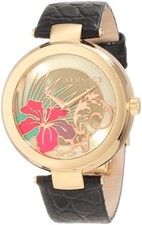 Versace Women's I9Q80D2HI S009 Mystique Golden hibiscus Dial Leather Wristwatch