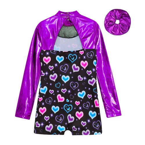 Girls Clothes Printed Set Gymnastics Outfits Mock Neck Jumpsuit Skating Leotard - Picture 11 of 51