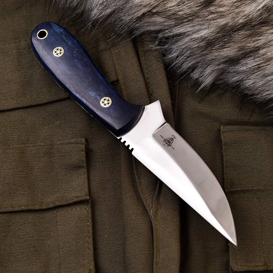手工制作 D2 钢制定制骆驼骨狩猎野营运动瘦刀 EDC — 第 4/4 张图片