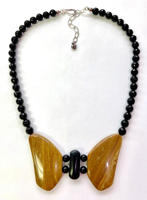 HSN Jay King Sterling Silver Black Chalcedony and Lion Stone Necklace
