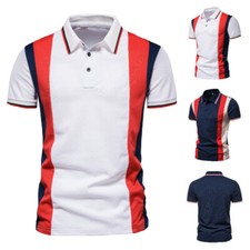 ZONBAILON Men's Contrast Stripe Fashion Outdoor Golf Polo Shirt Short Sleeve