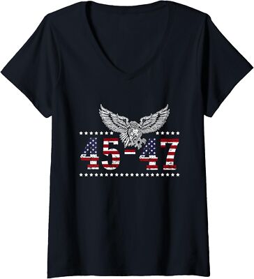 45 and 47 President of the USA Trump Eagle Proud Tee Ladies' V-Neck Tshirt