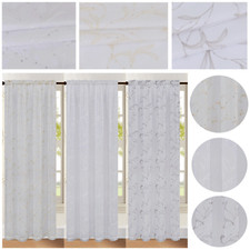 Embroidered Voile Net Curtain Panel Rod Pocket Slot Top Single Panel Sequin 